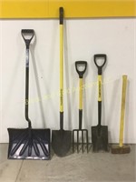 Misc garden tools including shovels