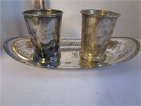 Rose Show Silver Plate award cups & tray