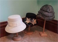 B2- 3 Vintage Assorted Hats with Stands