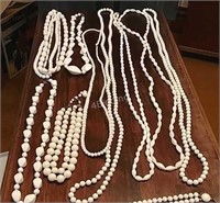 B3- Assortment of 9 White Beaded Necklaces