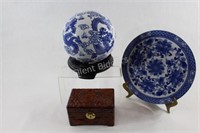 Bombay Company Decorative Ball, Tray & Carved Box