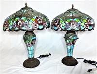Pair of Tiffany Style Stained Glass Lamps