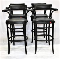 Four Wood Barstools with Leather-like