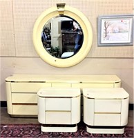 Deco Style Dresser & Round Mirror & Pair