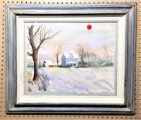 Signed Winterscape Watercolor Torn Edge