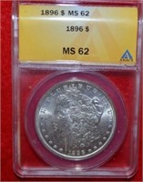 1896 Morgan Silver Dollar, Graded MS62