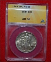 1944 Walking Liberty Half Dollar, Graded AU58