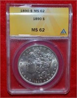 1890 Morgan Silver Dollar, Graded MS62