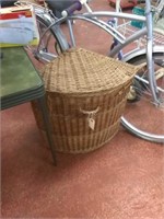 Wicker corner laundry basket