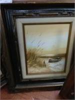 Canvas painting of row boat signed Garley