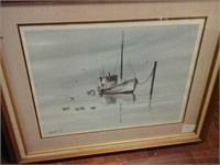 Painting of boat signed  by grockett