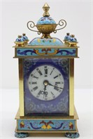 Vintage Cloisonne French Mantel Clock MJ Brass