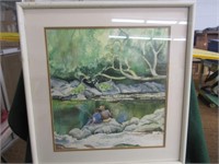 Framed Watercolor Fishing