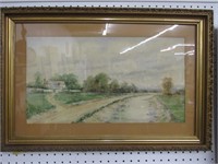 Framed Watercolor Signed A.J. Cory, Cottage