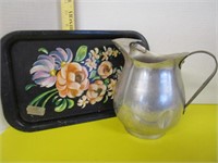 Tole tray & early water pitcher