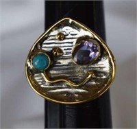 Sterling Silver Ring w/ Amethyst & Turquoise