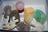 Crystals & Coral: Rose Quartz Orb, Amethyst,