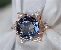 Sterling Silver Ring w/ Blue Quartz & White Stones