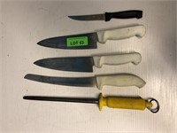 Lot of Mixed Knives & Sharpener