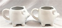 (2) Food Network White Stoneware Pig Mugs