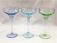 Lot of 3 Multi Colored Glass Stemware