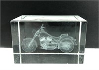 Crystal Block w/Etched Motorcycle