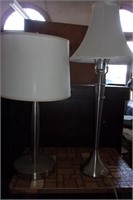 Pair of brushed metal lamps