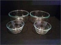 Four Round Pyrex Glass Bowls