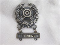 STERLING SILVER WWII USA MARKSMAN CARBINE BADGE 2"