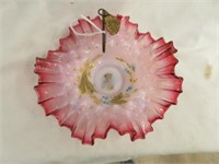 VICTORIAN ORNATE HAND PAINTED CRANBERRY DISH