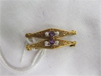 VINTAGE 14KT GOLD AMETHYST AND SEED PEARL PINS