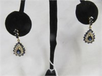 14KT GOLD DIAMOND AND SAPPHIRE EARRINGS 1"