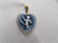 14KT GOLD FIGURAL CAMEO HEART PENDANT 1/2"