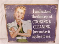 METAL LADY COOKING AND CLEANING SIGN 12.25"TX16"W