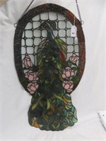 PEACOCK STAINED GLASS 26"T X 14"W