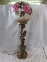 VINTAGE CHERUB BANQUET LAMP WITH HAND PAINTED