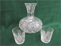 Cut Glass Decanter & 2 Whiskey Glasses