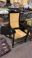 Antique double desk writing chair with a woven