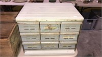 Vintage nine drawer metal storage chest, 14 x 16