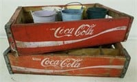 2 Coca Cola Trays and Metal Flower Pots