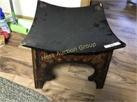 Wooden Stool with Pyrography Decoration