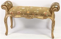 FRENCH STYLE CARVED AND PAINTED BENCH