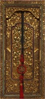 TWO ANTIQUE WOOD CARVED AND GILDED CHINESE DOORS
