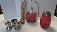 Vintage Lot-Cranberry Jelly w/SilverPlated Holder,
