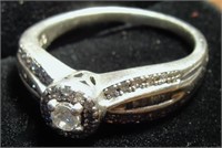 Sterling Silver and Real Diamond Ring Size 9