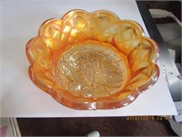 Marigold Carnival Glass Berries Bowl-4.5 in.