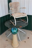 Metal patio table & chair, & yard decoration