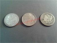 1884, 1921, 1884 Morgan silver dollars