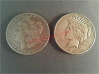1897 Morgan silver dollar and 1926 peace silver