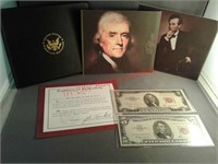 Red Seal $2 and $5 bills with case